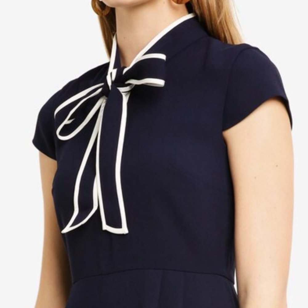 J.CREW Navy Crepe Dress with Contrast Piping SZ 0